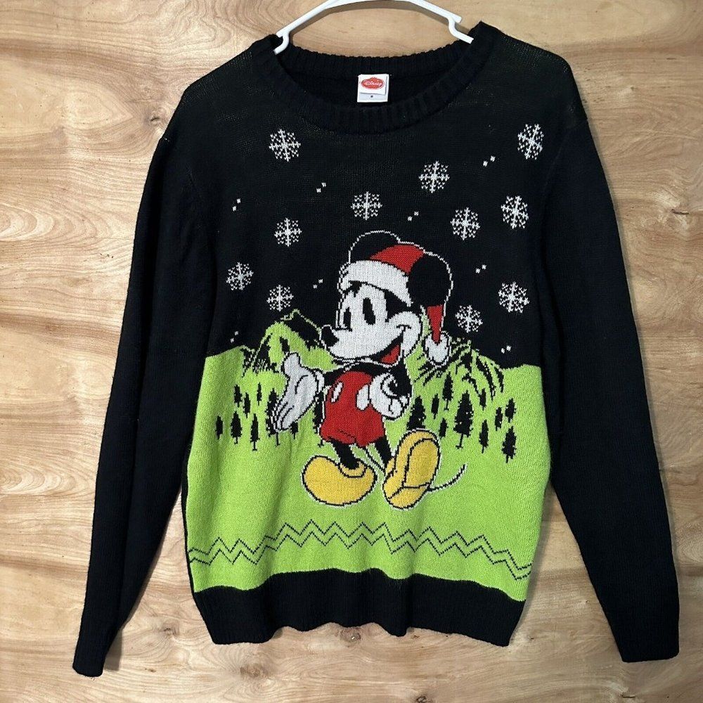 Disney Men’s Woman’s Ugly Holiday Mickey Mouse Sweater Black Medium Cardigan